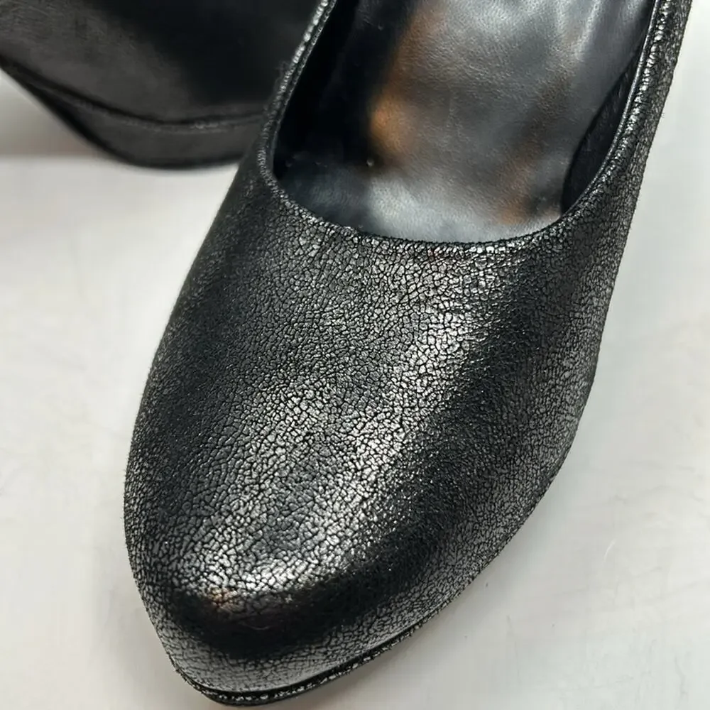 Paul Green Women's Shimmery Black Leather Pumps 4 Inch Heels Size 7